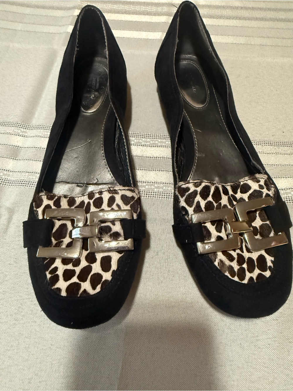 Alfani Black Suede Loafers with Leopard-Print Accent and Gold Hardware